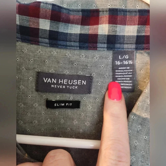 Van Heusen Never Tuck Slim Fit Grey Button Up Size Large - Picture 3 of 5